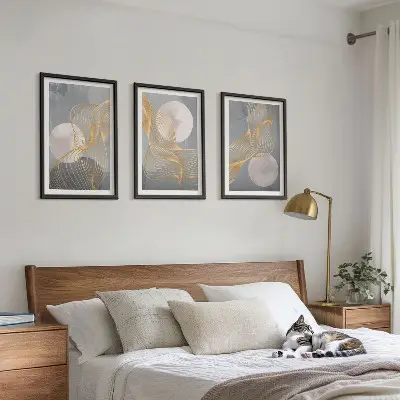 Set tablouri pentru dormitor cu modele abstracte reprezentând valuri și cercuri