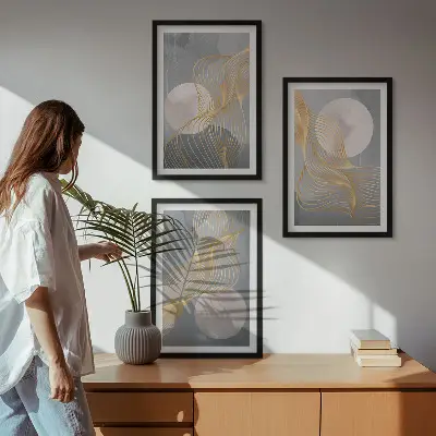 Set tablouri pentru dormitor cu modele abstracte reprezentând valuri și cercuri