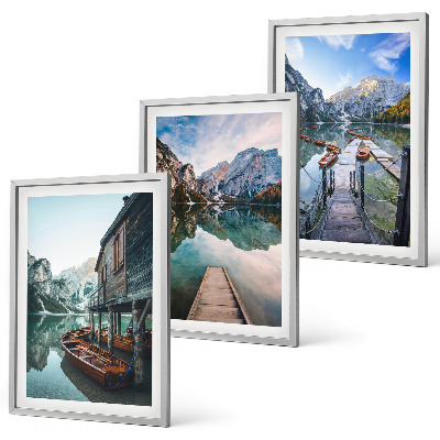 Set tablouri decorative Bărci de lemn din munții lacului