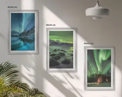 Set tablouri pentru dormitor cu peisaje de iarnă în munții Aurora