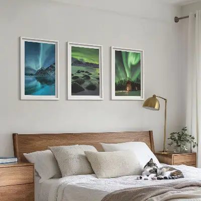 Set tablouri pentru dormitor cu peisaje de iarnă în munții Aurora