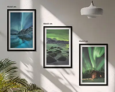 Set tablouri pentru dormitor cu peisaje de iarnă în munții Aurora