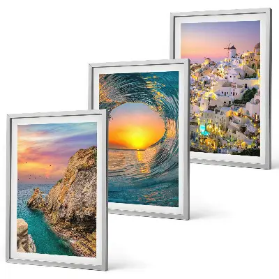 Set tablouri decorative valuri ale mării și case albe din Santorini