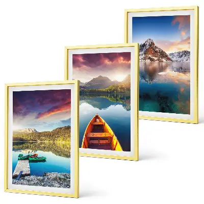 Set de tablouri pentru dormitor cu peisaj montan cu lac și barcă