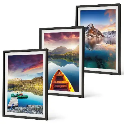Set de tablouri pentru dormitor cu peisaj montan cu lac și barcă
