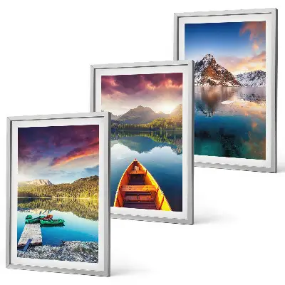 Set de tablouri pentru dormitor cu peisaj montan cu lac și barcă