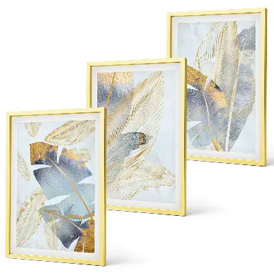 Set tablouri decorative cu model frunze în nuanțe de albastru și bej deschis