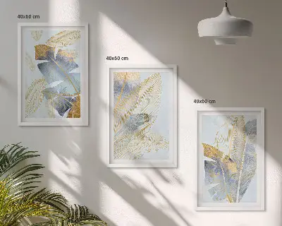 Set tablouri decorative cu model frunze în nuanțe de albastru și bej deschis