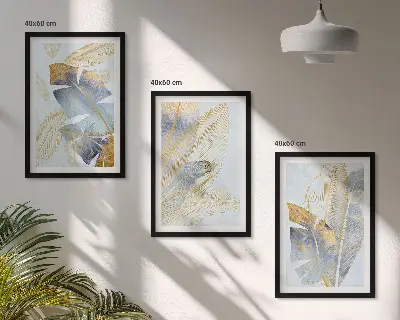 Set tablouri decorative cu model frunze în nuanțe de albastru și bej deschis