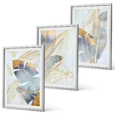 Set tablouri decorative cu model frunze în nuanțe de albastru și bej deschis