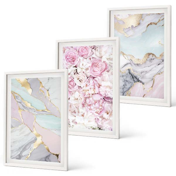 Set tablouri decorative Flori roz pastel de marmură