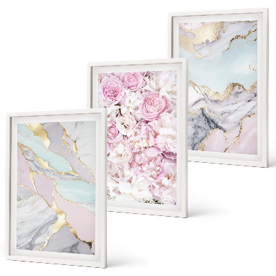 Set tablouri decorative Flori roz pastel de marmură