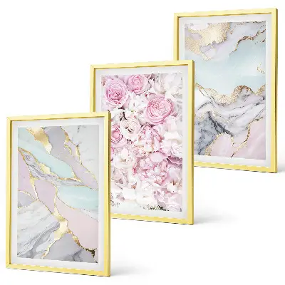 Set tablouri decorative flori roz pastel cu aspect de marmură