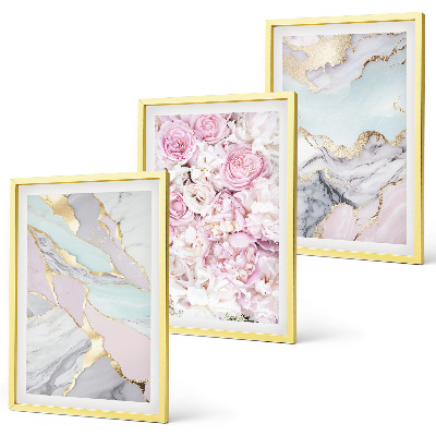 Set tablouri decorative Flori roz pastel de marmură