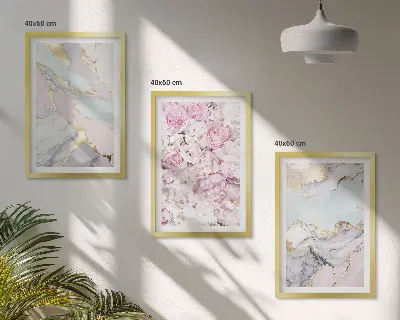 Set tablouri decorative flori roz pastel cu aspect de marmură