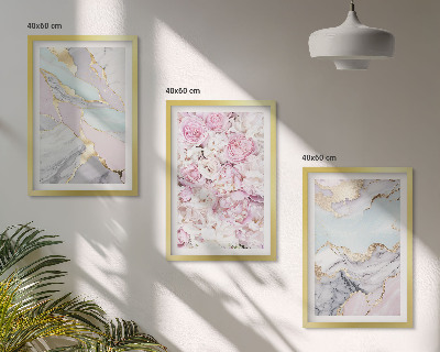 Set tablouri decorative Flori roz pastel de marmură