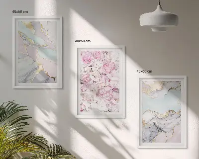 Set tablouri decorative flori roz pastel cu aspect de marmură
