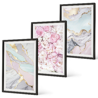 Set tablouri decorative Flori roz pastel de marmură