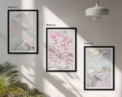 Set tablouri decorative flori roz pastel cu aspect de marmură