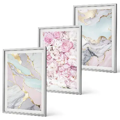 Set tablouri decorative flori roz pastel cu aspect de marmură