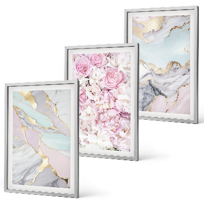 Set tablouri decorative Flori roz pastel de marmură