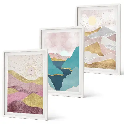 Set tablouri pentru dormitor cu reprezentare abstractă Soarele munților