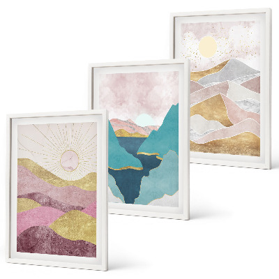 Set tablouri pentru dormitor Soarele munților abstracte