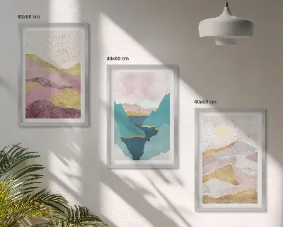 Set tablouri pentru dormitor cu reprezentare abstractă Soarele munților