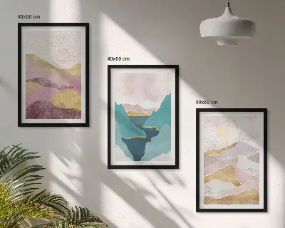 Set tablouri pentru dormitor cu reprezentare abstractă Soarele munților