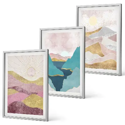 Set tablouri pentru dormitor cu reprezentare abstractă Soarele munților