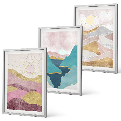 Set tablouri pentru dormitor Soarele munților abstracte