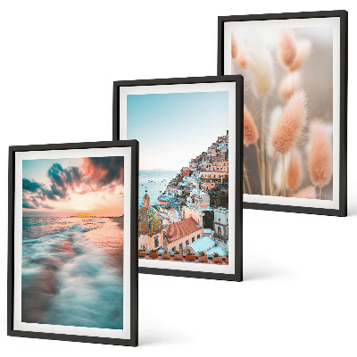 Set tablouri decorative Apus de soare la mare, case cu flori