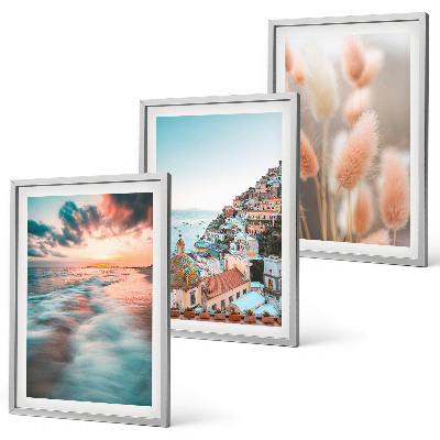 Set tablouri decorative Apus de soare la mare, case cu flori