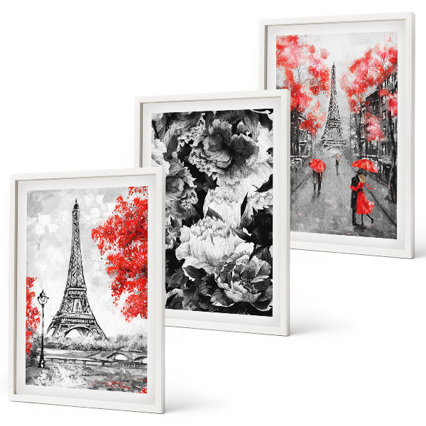 Set tablouri decorative Picturi gri pe Turnul Eiffel