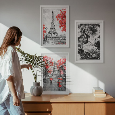 Set tablouri decorative Picturi gri pe Turnul Eiffel