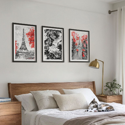 Set tablouri decorative Picturi gri pe Turnul Eiffel