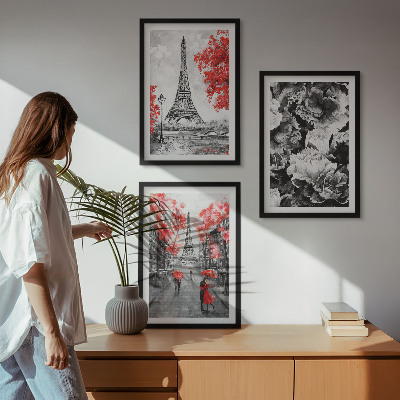 Set tablouri decorative Picturi gri pe Turnul Eiffel
