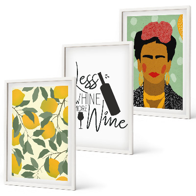 Set tablouri decorative Portretul Fridei cu vin și lămâi