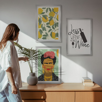 Set tablouri decorative Portretul Fridei cu vin și lămâi