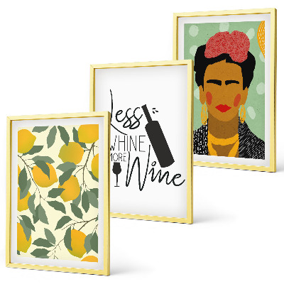 Set tablouri decorative Portretul Fridei cu vin și lămâi