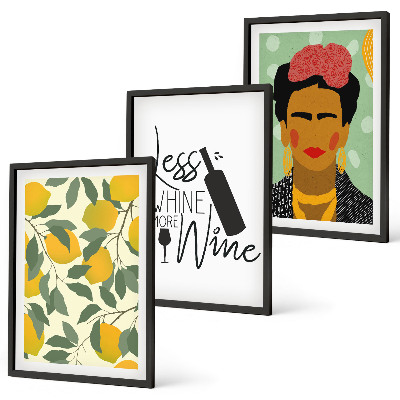 Set tablouri decorative Portretul Fridei cu vin și lămâi