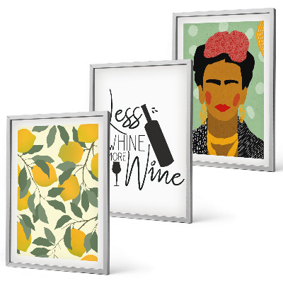 Set tablouri decorative Portretul Fridei cu vin și lămâi