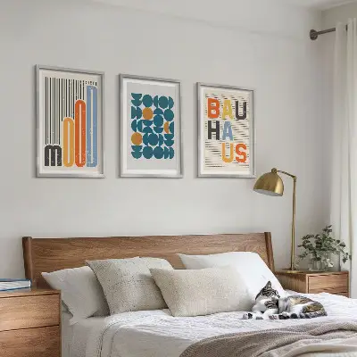 Set tablouri pentru dormitor cu modele geometrice Bauhaus