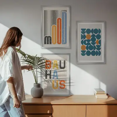 Set tablouri pentru dormitor cu modele geometrice Bauhaus