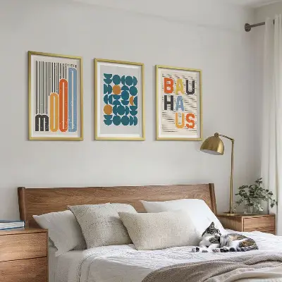 Set tablouri pentru dormitor cu modele geometrice Bauhaus