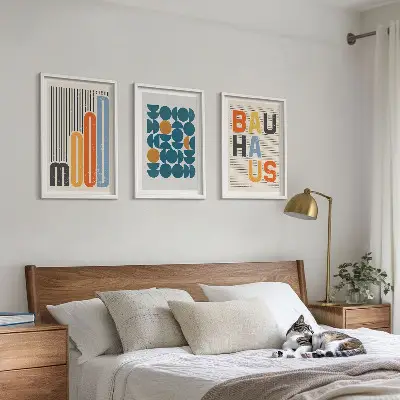 Set tablouri pentru dormitor cu modele geometrice Bauhaus