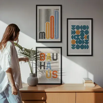 Set tablouri pentru dormitor cu modele geometrice Bauhaus