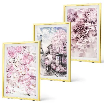 Set de tablouri pentru dormitor cu peisaj cu flori în nuanțe de roz