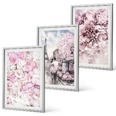 Set de tablouri pentru dormitor cu peisaj cu flori în nuanțe de roz