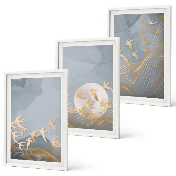 Set tablouri decorative cu păsări care zboară pe cer